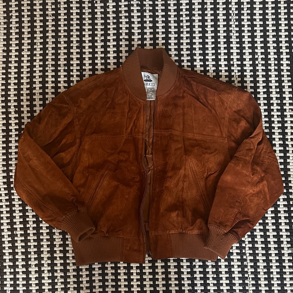 Vintage Brown Suede Bomber Jacket